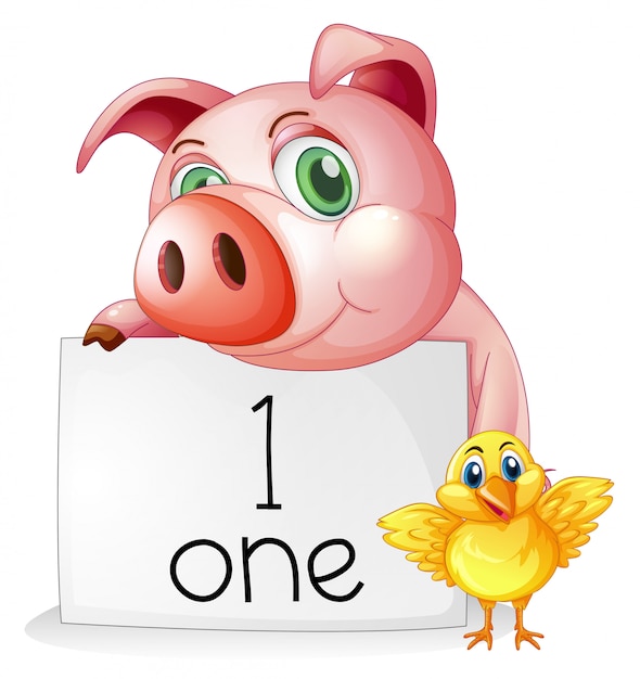 Counting number one with pig and chick