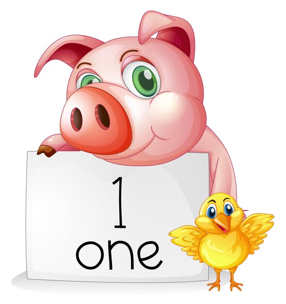 Counting number one with pig and chick