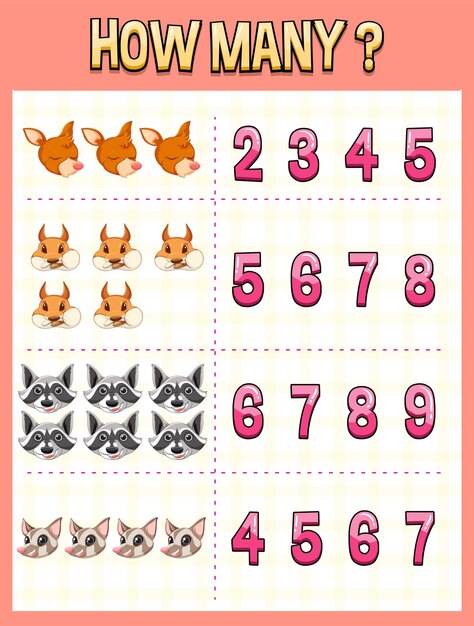 Counting number template with animal