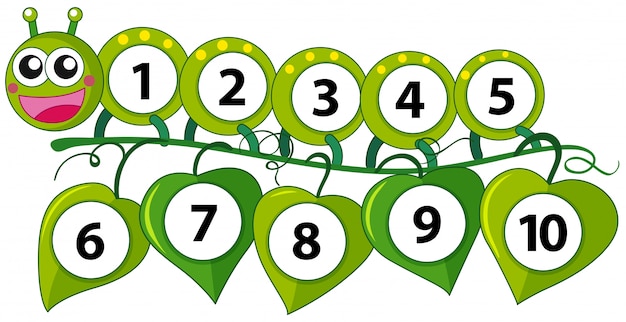 Free vector counting number with green caterpillar