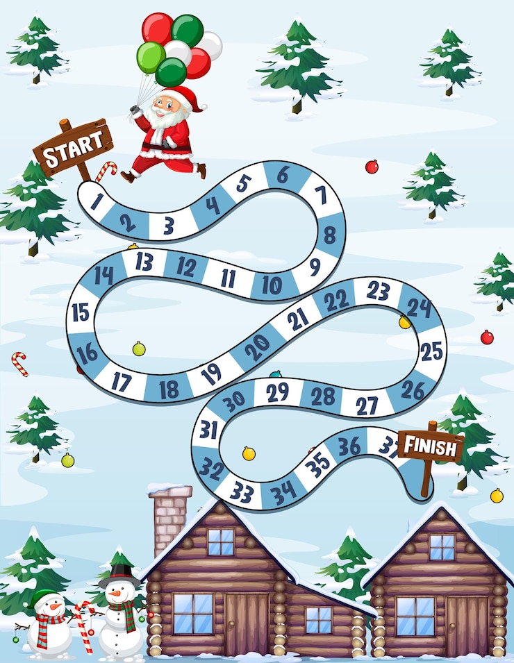 Free Vector counting numbers game template with christmas theme