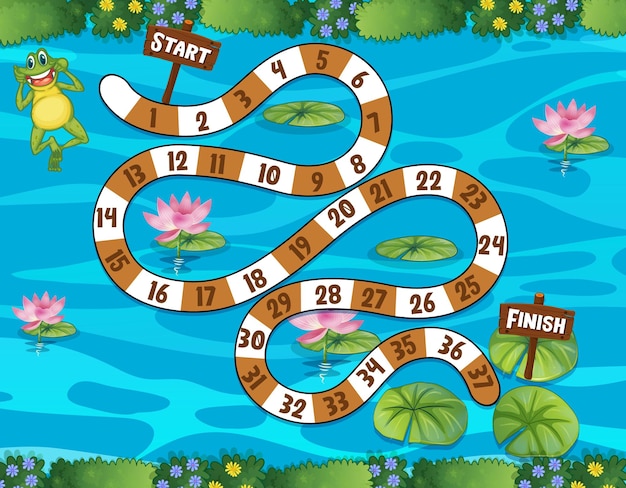 Free vector counting numbers game template with pond background