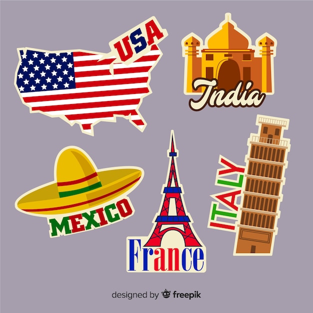 Free vector countries travel sticker collection