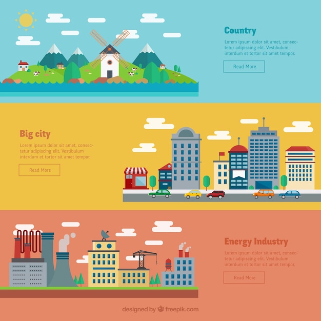 Free vector country, city and industry banners