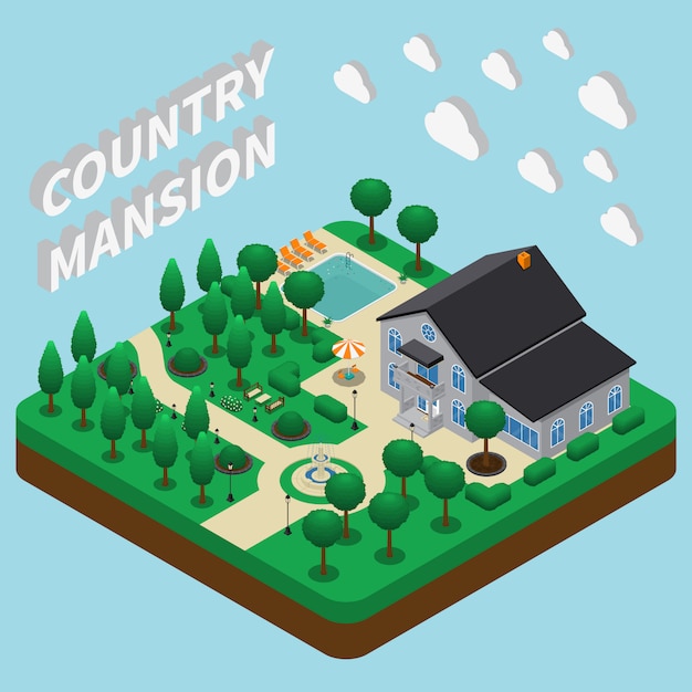 Free vector country mansion isometric