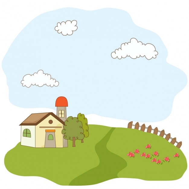 Free Vector country summer landscape with house