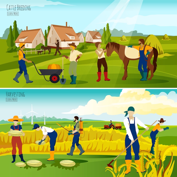 무료 Vector 시골 농업 평면 배너 구성