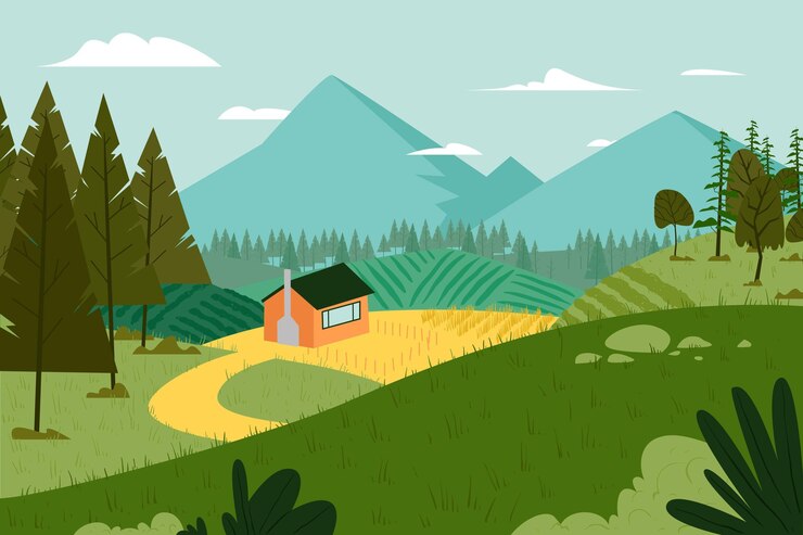 無料Vector 田舎の風景イラストコンセプト