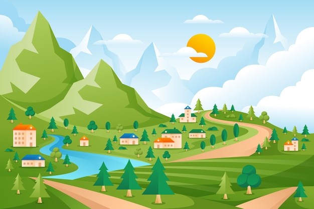 Countryside landscape illustration