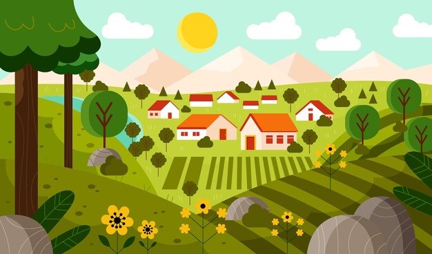 田舎の風景イラスト
