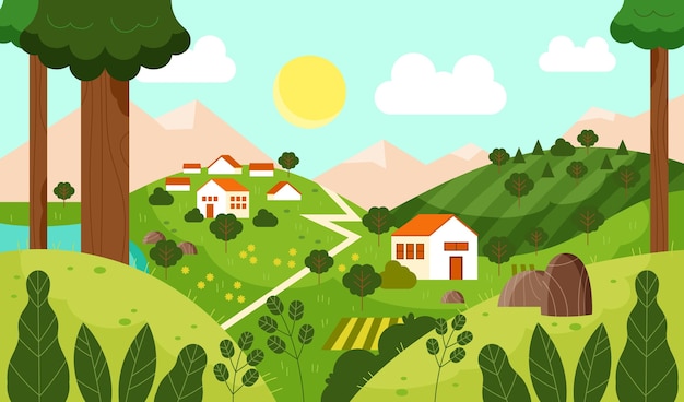 Сельский пейзаж иллюстрация