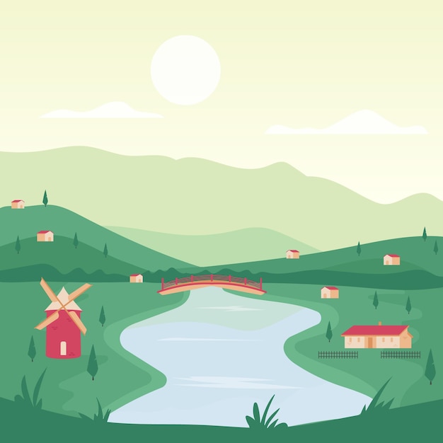 Free vector countryside landscape theme