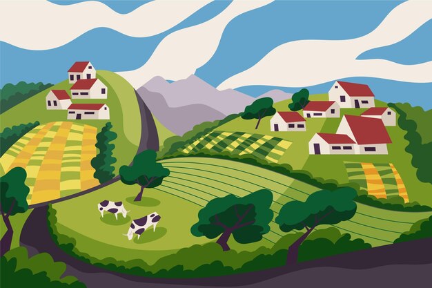 牛と田舎の風景