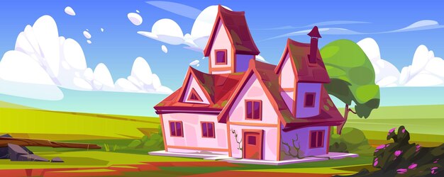 Free vector countryside landscape with farm house fields