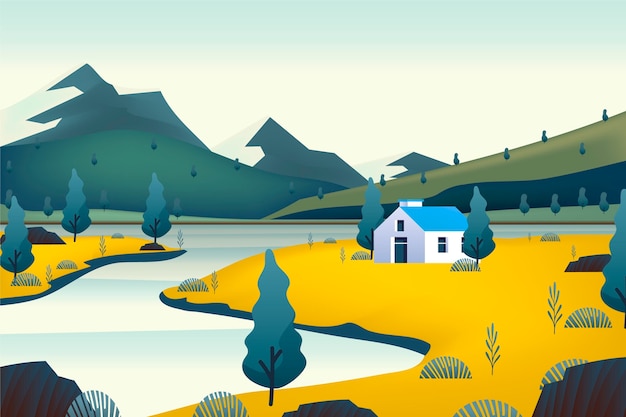 Free vector countryside landscape with house