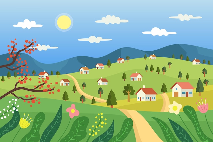 無料Vector 家のある田園風景