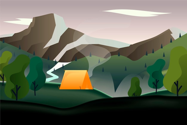텐트와 시골 풍경
