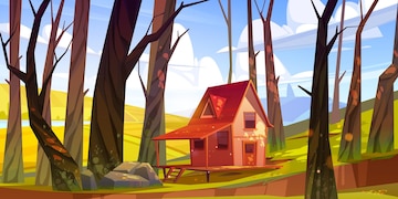 Free Vector | Countryside with wooden house fields and trees