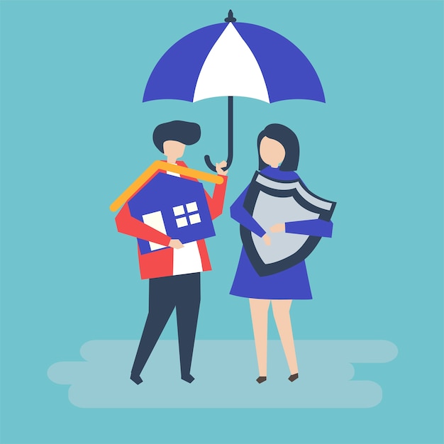 Бесплатное векторное изображение Иллюстрация пара и концепции страхования дома