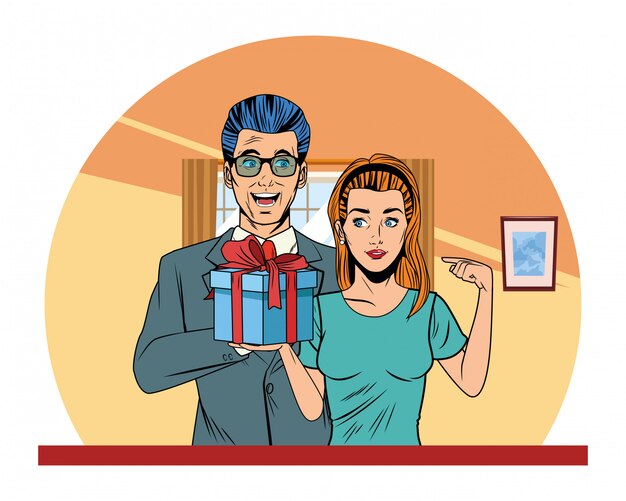 Couple avatar with gift box