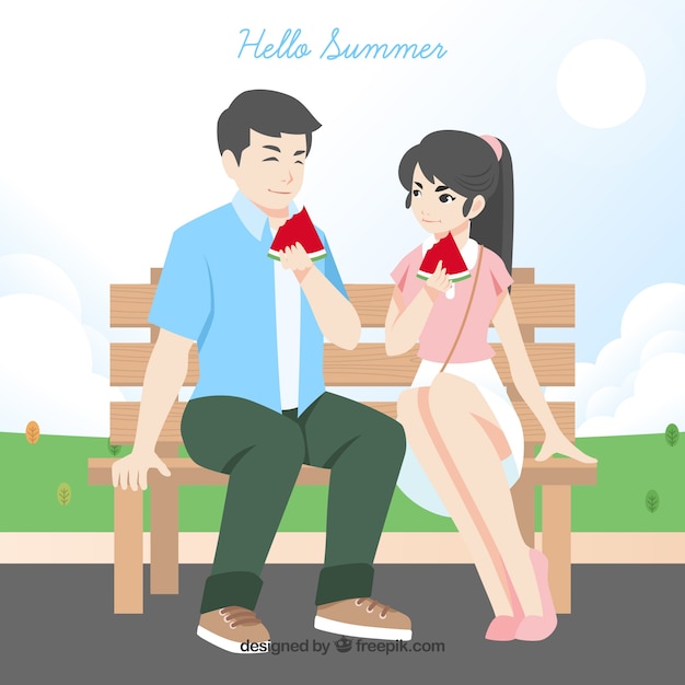 Free vector couple background eating watermelon