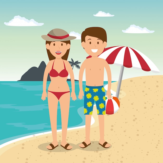 Free vector couple in the beach characters