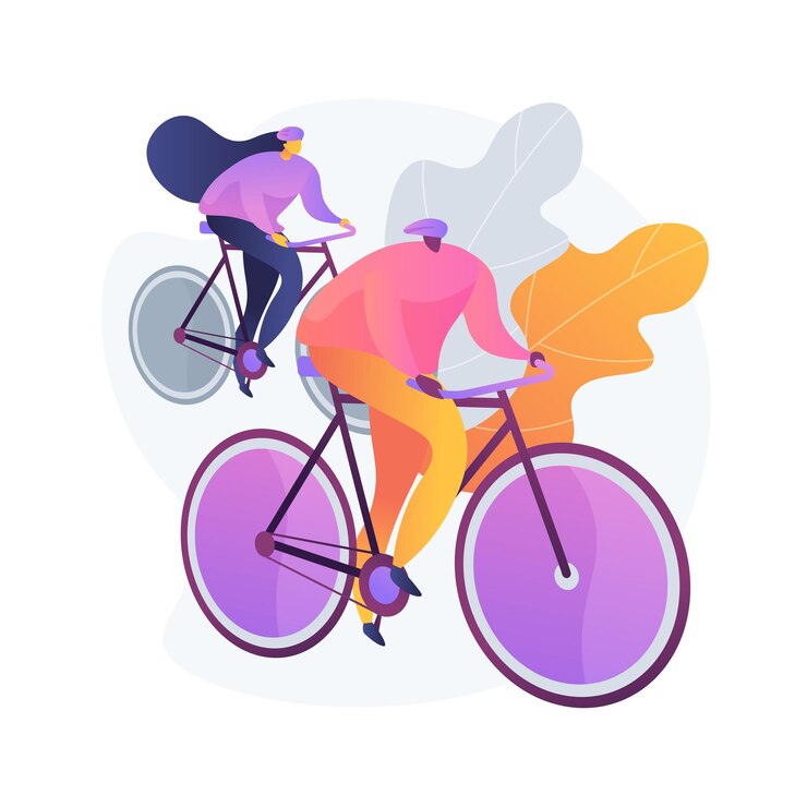 Free Vector couple on bicycles. healthy lifestyle and fitness. rider on road, cyclist on hills, bicyclist race. family traveling. vehicle and transportation.  