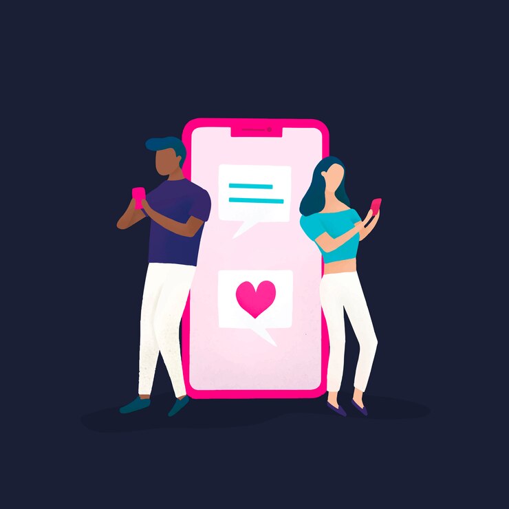 Free Vector couple chatting on social media vector