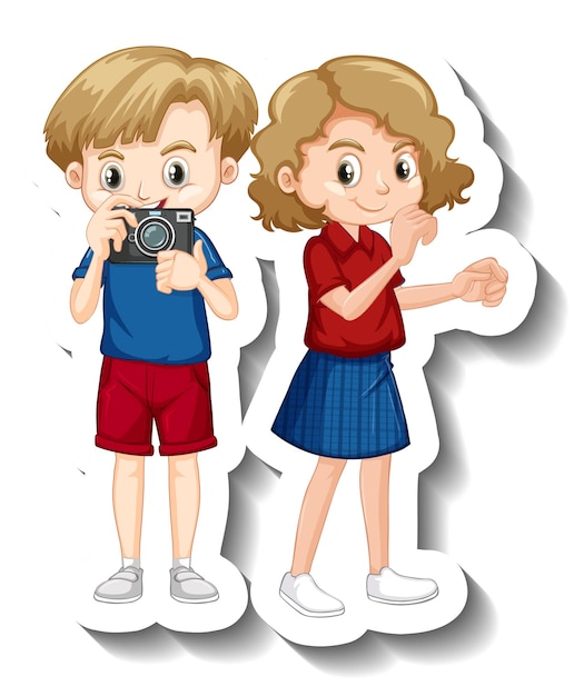 Couple children cartoon character