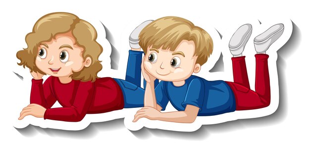 Couple children laying down cartoon character sticker
