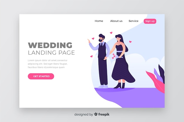 Wedding landing page couple concept free vector download