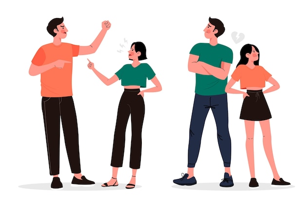 Free vector couple conflicts illustration set