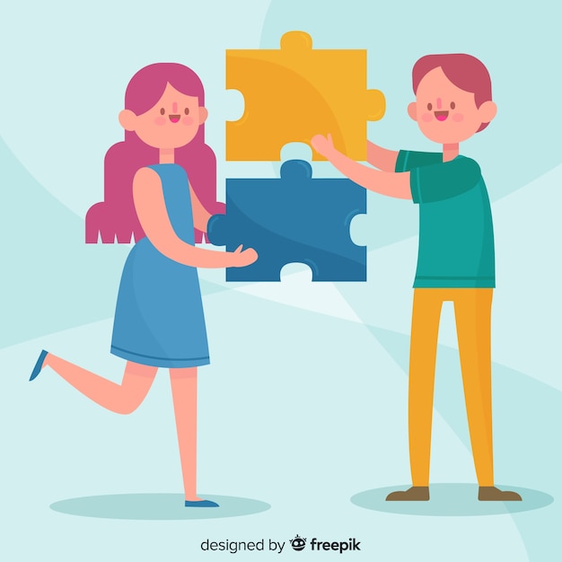 Couple connecting puzzle pieces background