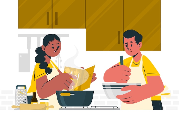 मुफ़्त वेक्टर couple cooking concept illustration