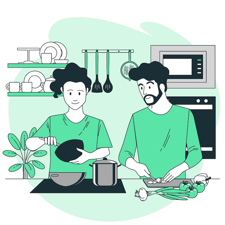 मुफ़्त वेक्टर couple cooking concept illustration