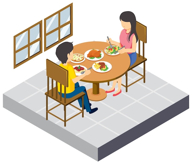 Free vector couple dining table isometric