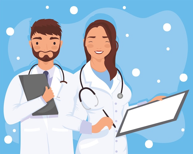 Free vector couple doctors with orders