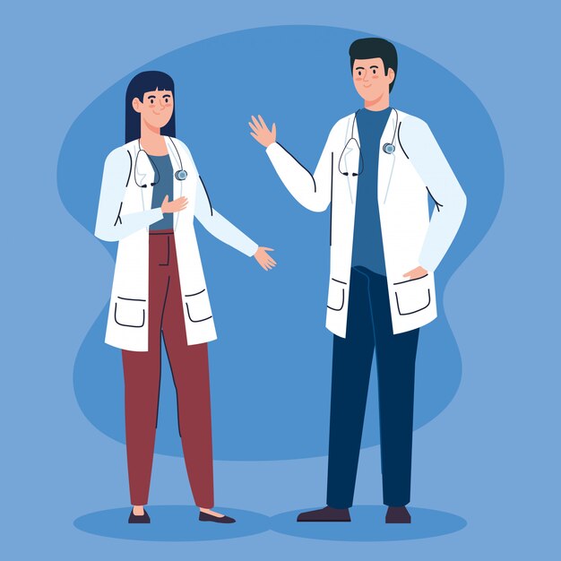 Couple doctors with stethoscope avatar character