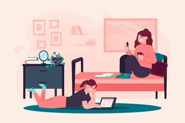 Free vector couple doing various activities indoors