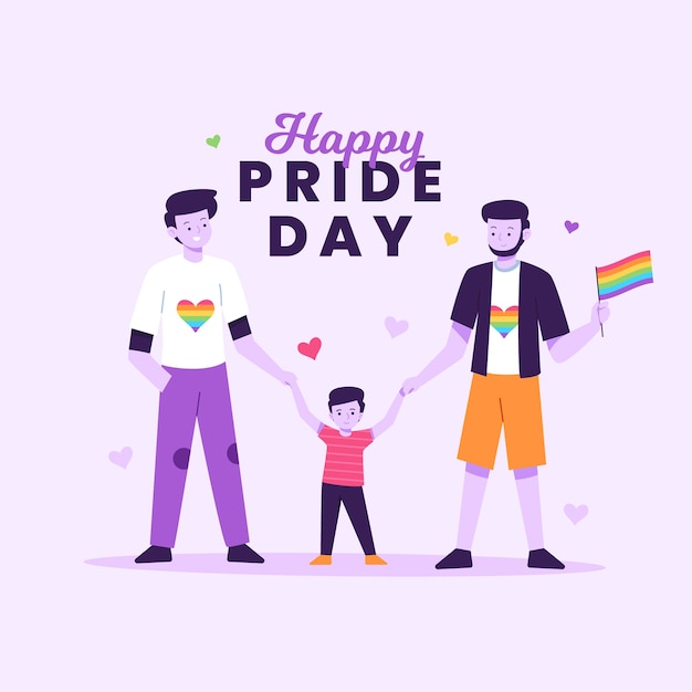 Free vector couple and families on pride day concept