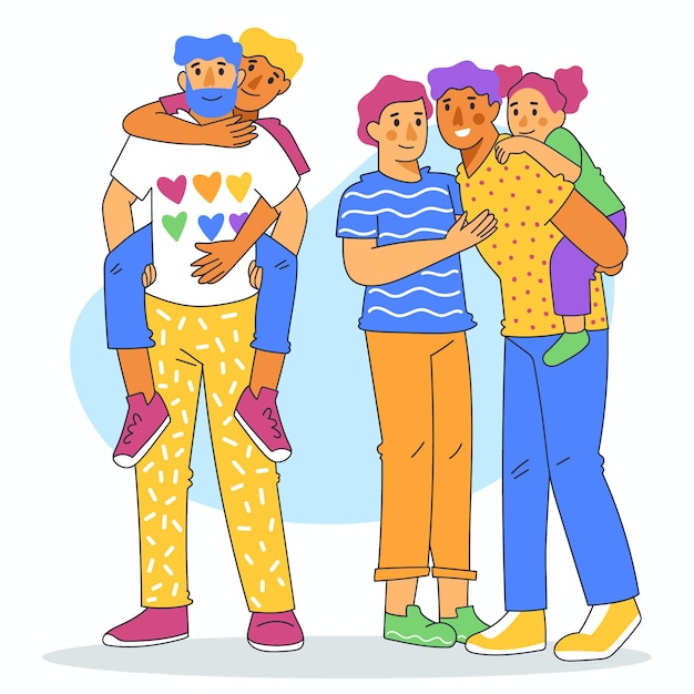 Couple and family celebrating pride day concept