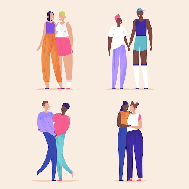 Free vector couple and family on pride day illustrated