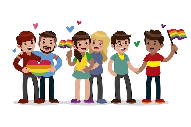 Free vector couple and family on pride day theme