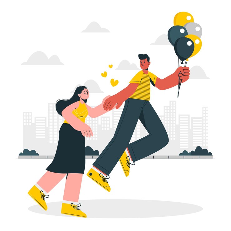 Free Vector couple floating with balloons concept illustration