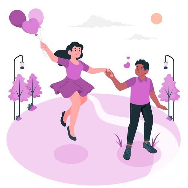 Couple floating with balloons concept illustration