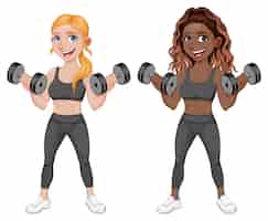 Free vector couple of girls lifting weights