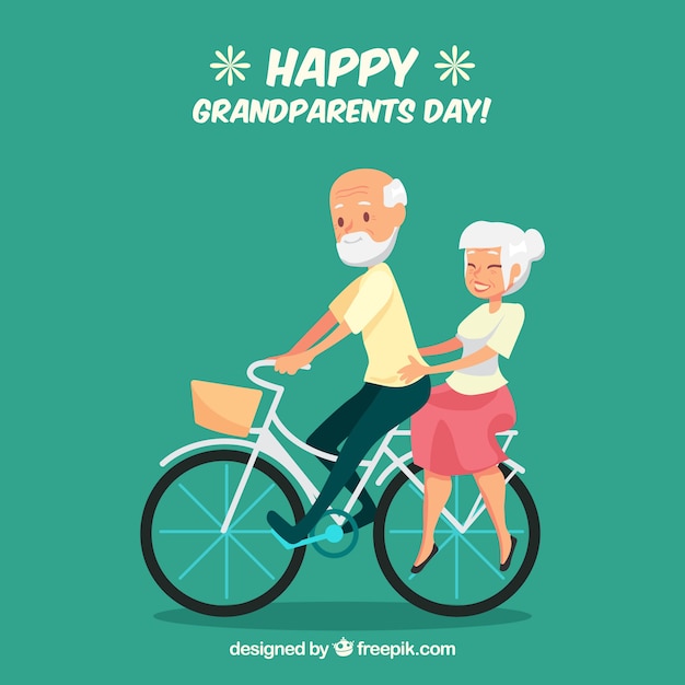Couple of grandparents riding a bicycle background