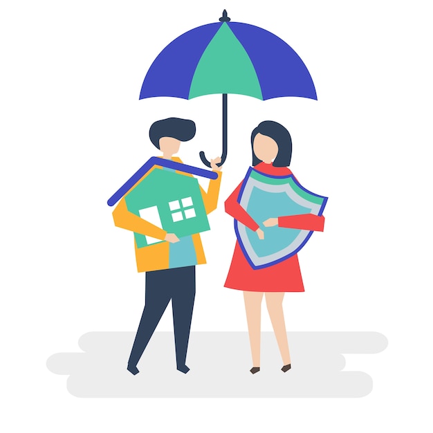 Free vector couple and a house insurance concept illustration