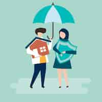 Free vector couple and a house insurance concept illustration