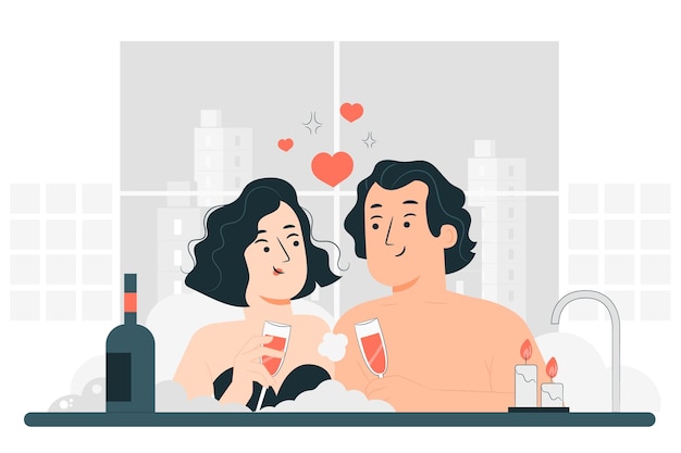 Free vector couple in a jacuzzi concept illustration